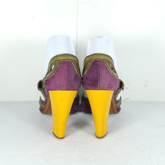 Prada Women's US6-6,5 EU37 Purple Multicolor Suede Leather Peep Toe Heels - Picture 9 of 16